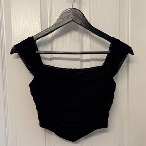 Black Off-Shoulder Ruched Corset Top